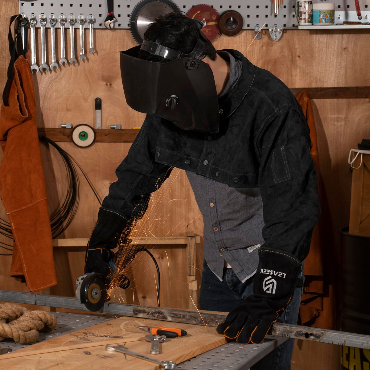 Leather Welding Cape Sleeve,Heat Flame Resistant Welder's Jacket