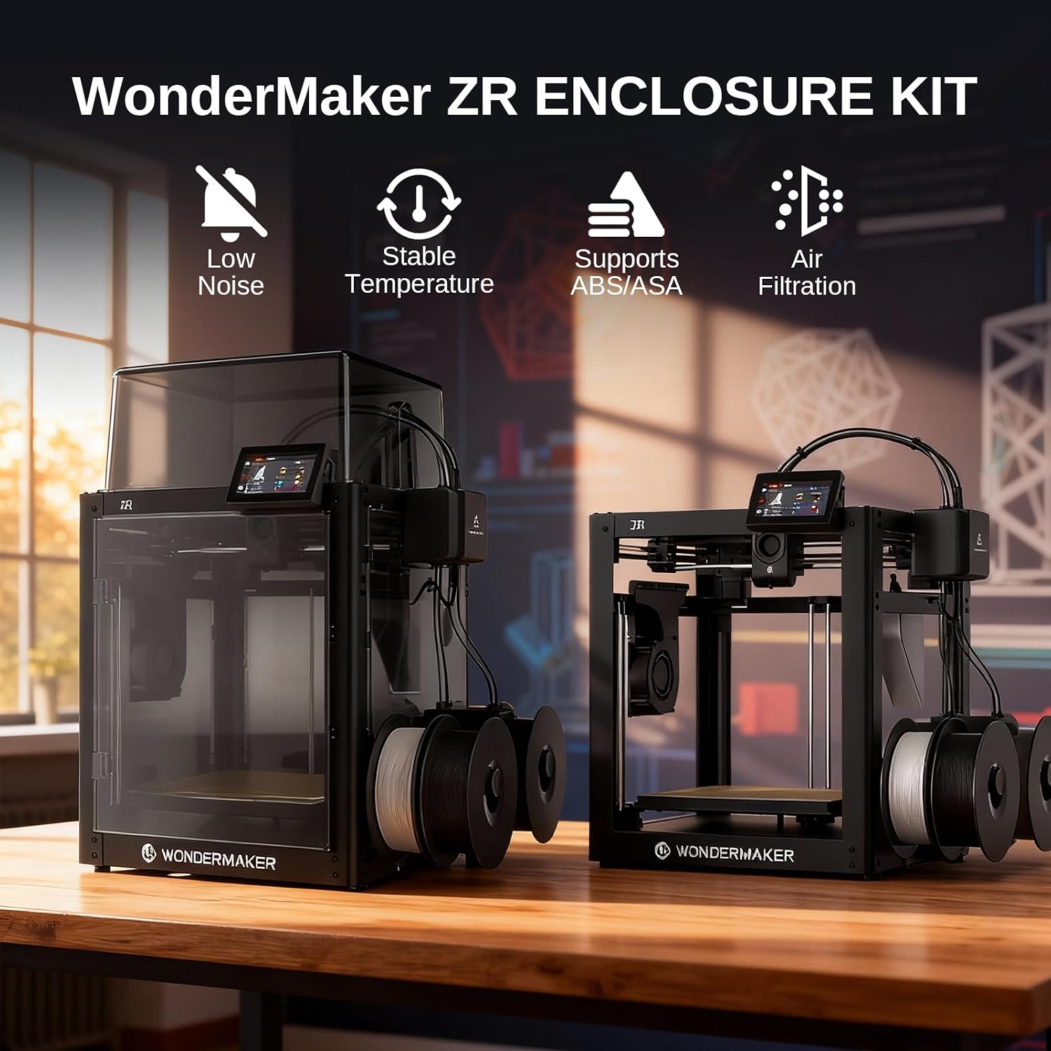 x WonderMaker ZR 3D Printer Enclosure Kit, Safer, Quieter Cover with Built-in Air Filtration, Stable Temperature for