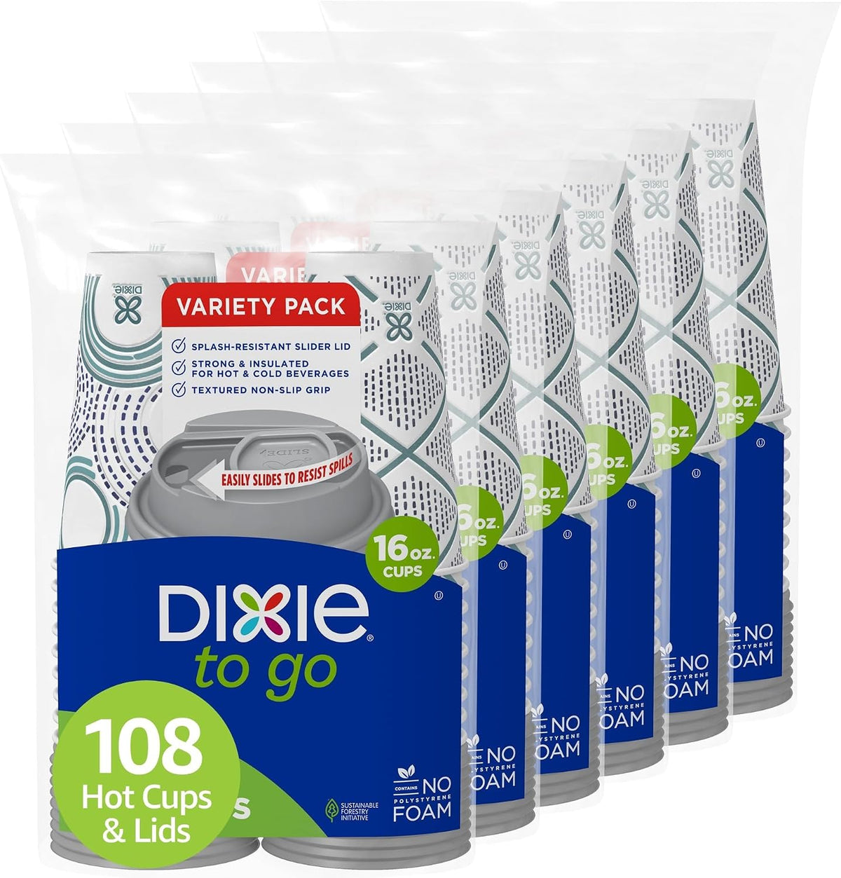 To Go Disposable Coffee Cups With Lids, 16 oz Paper Cups, 108 Count