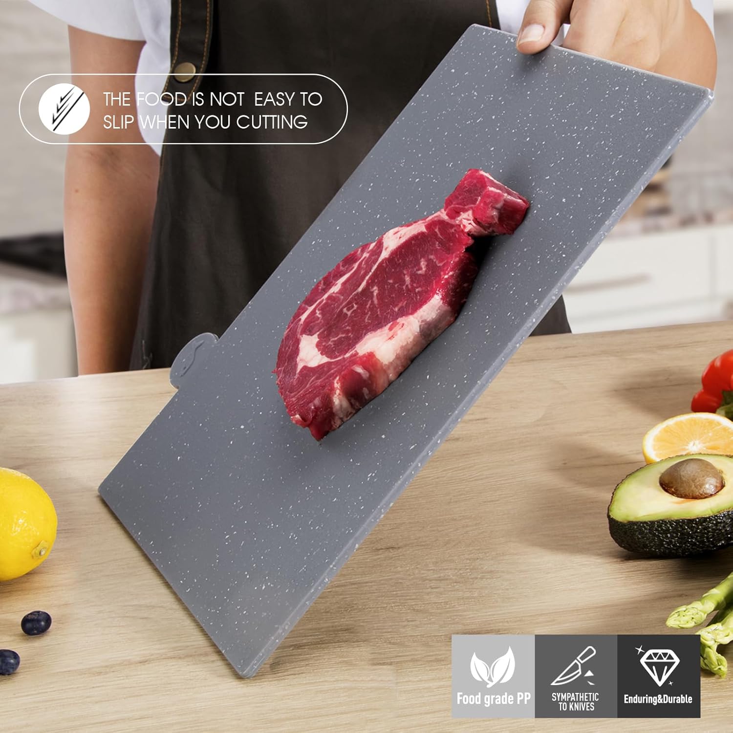 Index Chopping Board Set, 4-Pieces Plastic Cutting Boards with Food Icons and Storage Stand, BPA Free, Dishwasher