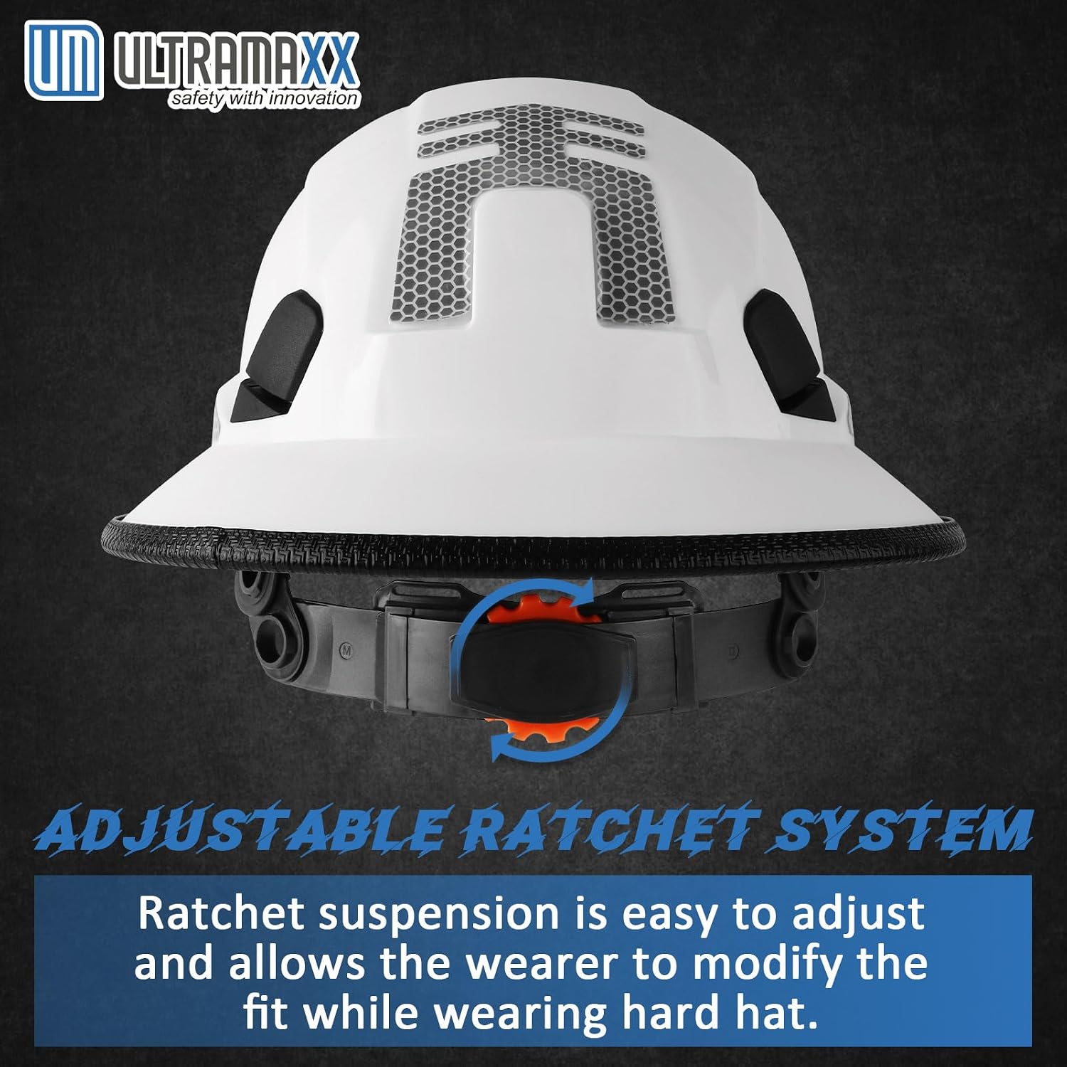 Full Brim Hard Hat with Built-in Visor, ANSI Z89.1 OSHA Approved Construction Safety Helmet with Chin Strap for Men