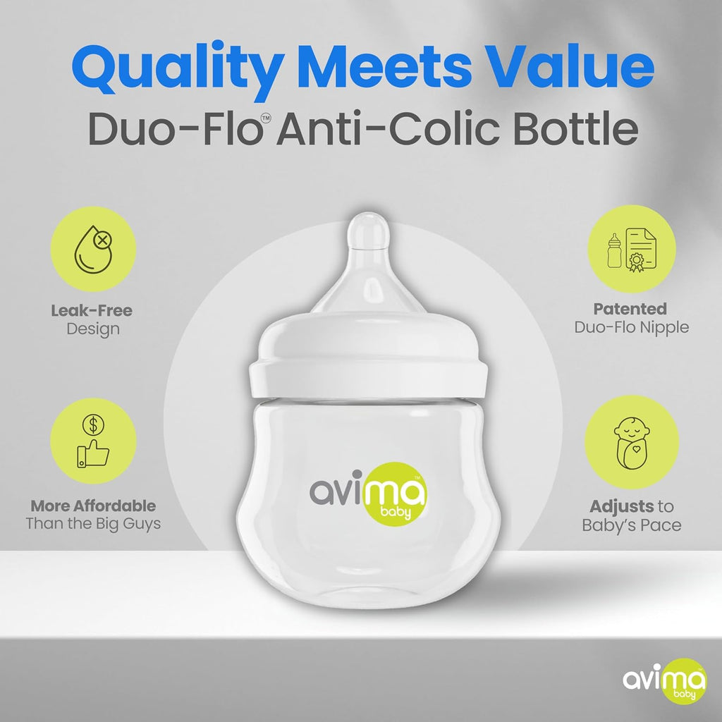 Baby 4 oz Anti Colic Baby Bottles for Breastfed Babies - Slow Flow Nipples, Wide Neck Bottle, BPA Free - Newborn 0-3