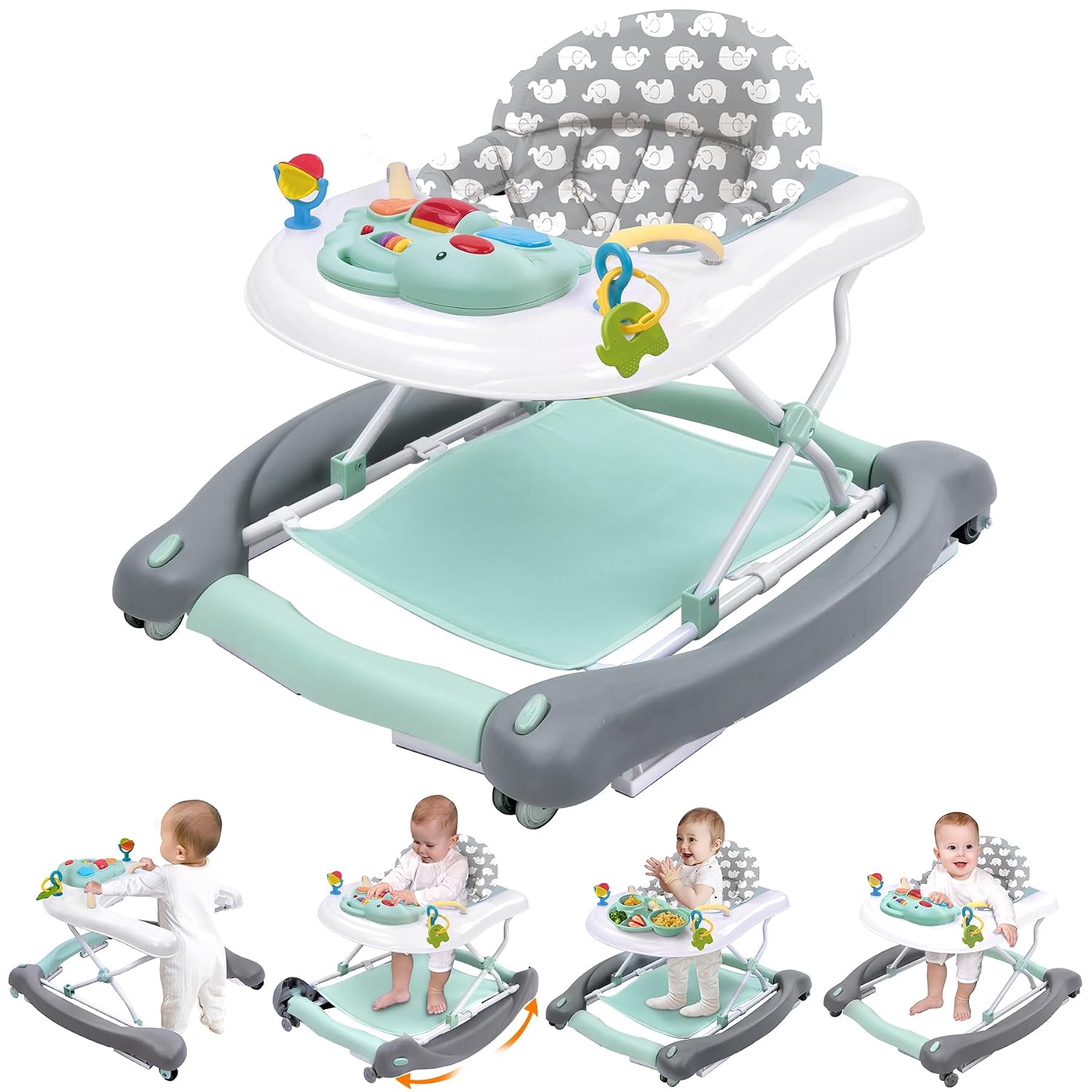 Foldable Baby 5-in-1 Activity Walker - Rocker, Activity Center, Bouncer, Seat Walker, Push Walker - Adjustable Speed