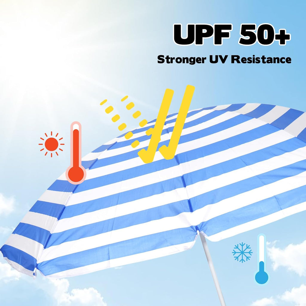 Water Table Umbrella Beach Umbrella & Picnic Table Shade for Kids, Blue White Striped Sandbox Parasol, Adjustable