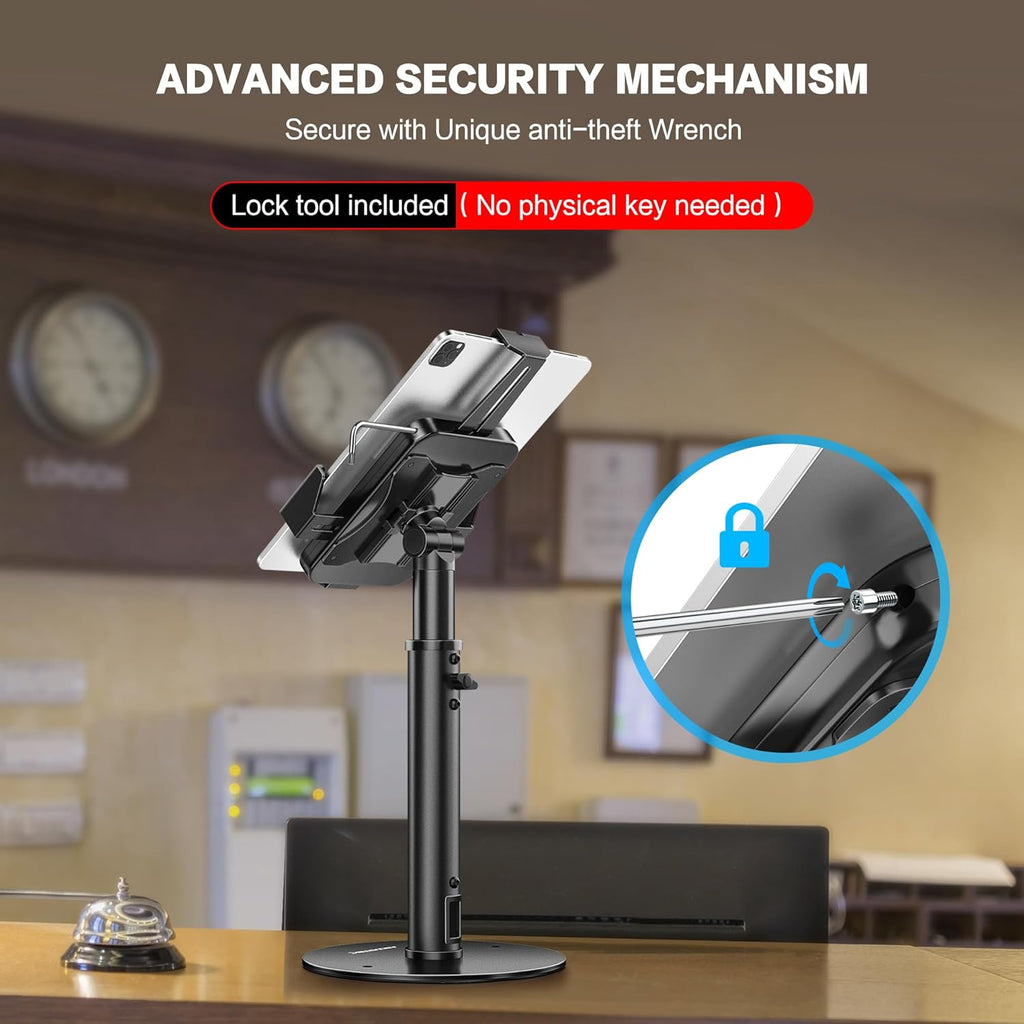 POS Tablet Kiosk Stand - Universal Tablet Locking Mount for 7.9"-11" Devices, 360° Swivel Anti-Theft Security Stand
