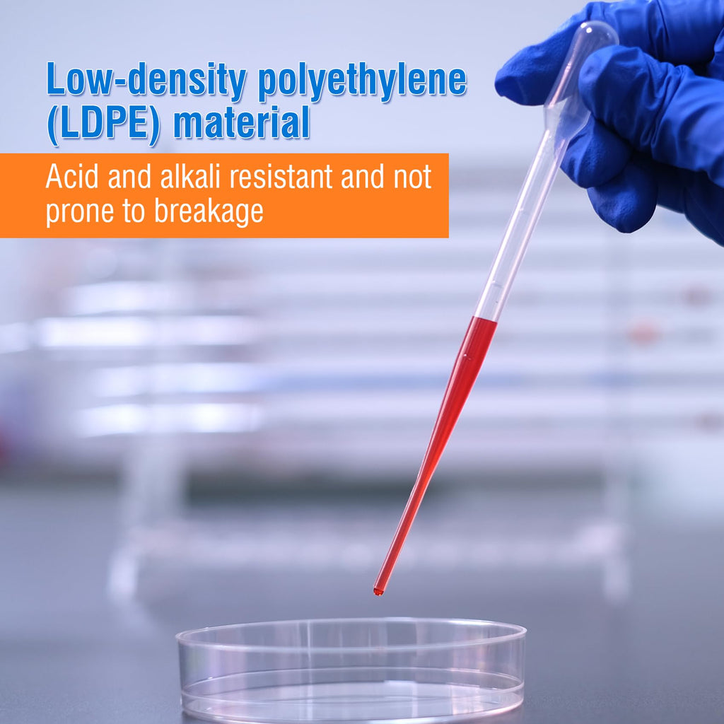 Sterile Pasteur Pipettes 3ml Disposable Plastic Transfer Pipette Dropper 100Pcs Graduated Calibrated Lab Pipettes