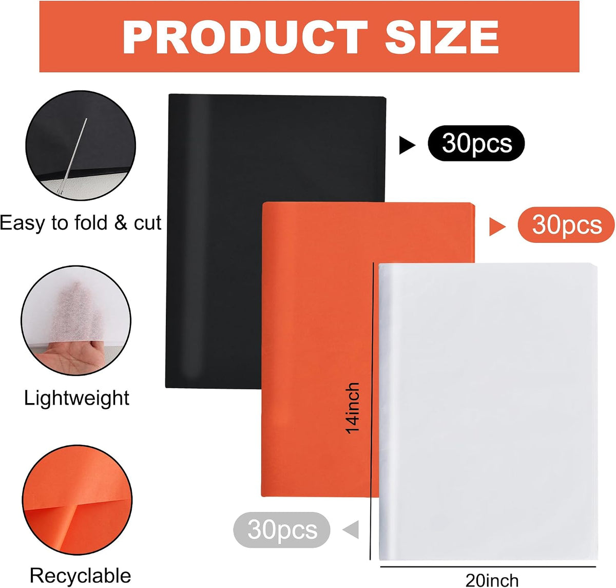 90 Sheets Orange Black White Tissue Paper Bulk for Gift Wrapping