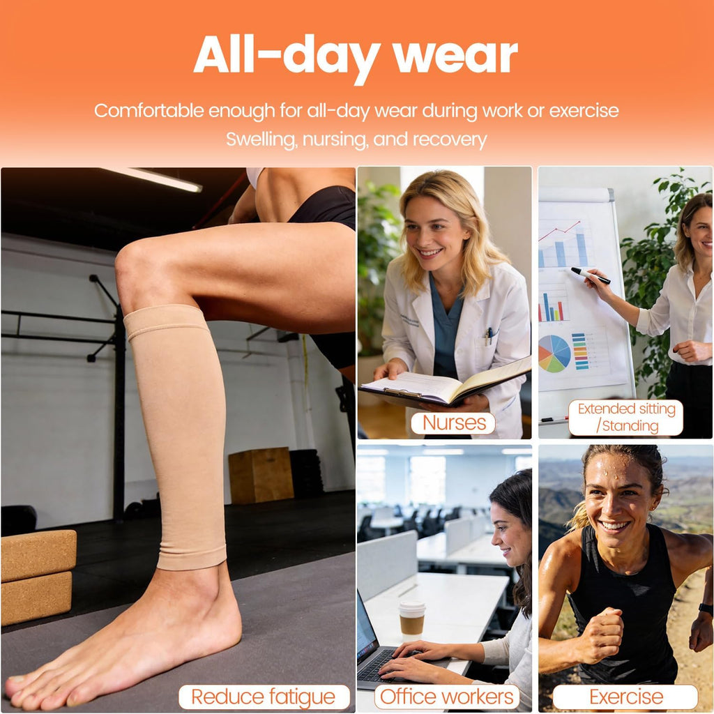 Calf Compression Sleeve Women, 2 Pairs 20-30mmHg Footless Compression Socks for Swelling Shin Splints Varicose Veins