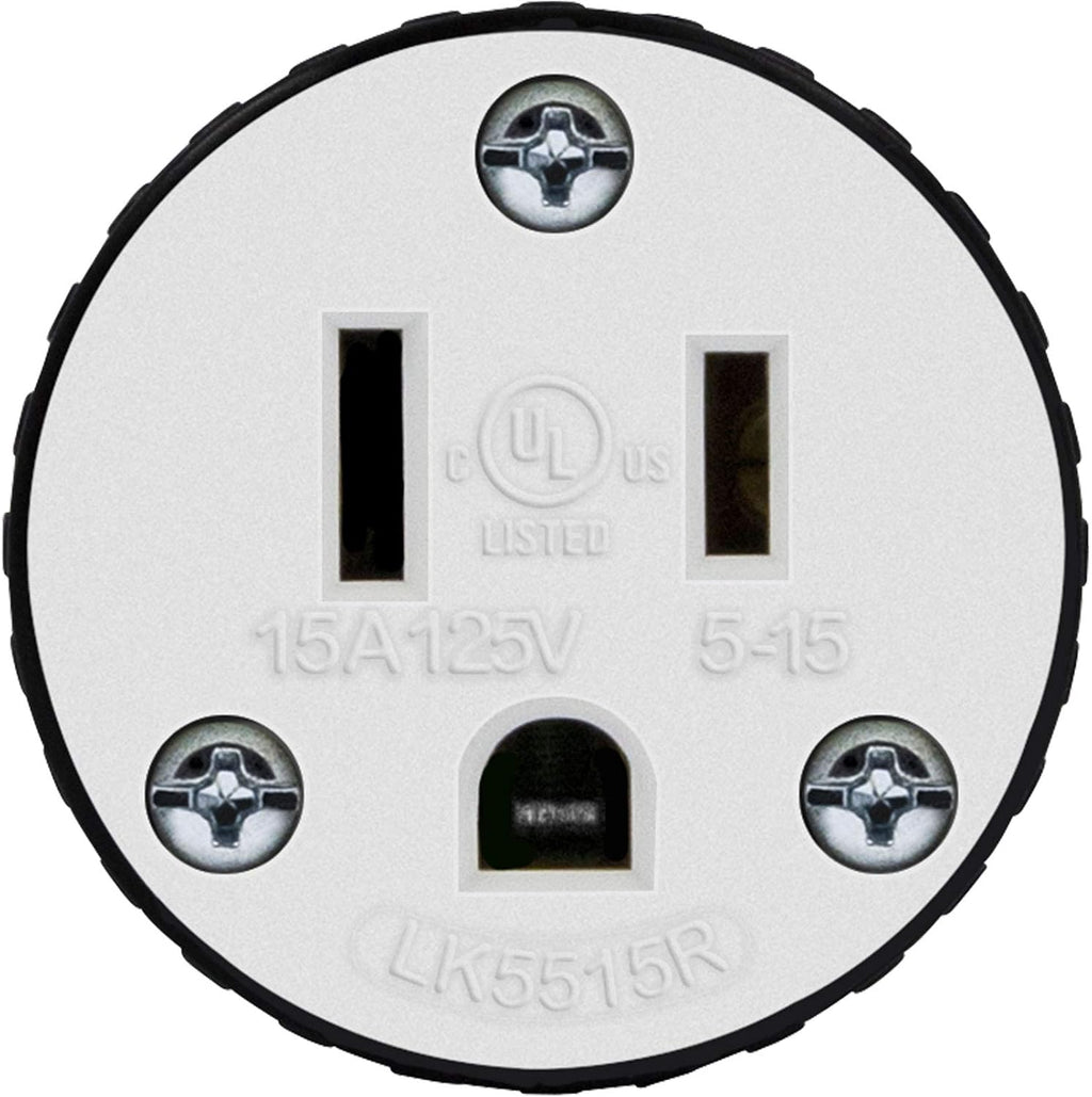 NEMA 5-15R Straight Blade Connector, Female Plug Replacement Cord Outlet, 15 Amp, 125 Volt, 2 Pole, 3 Wire Grounding
