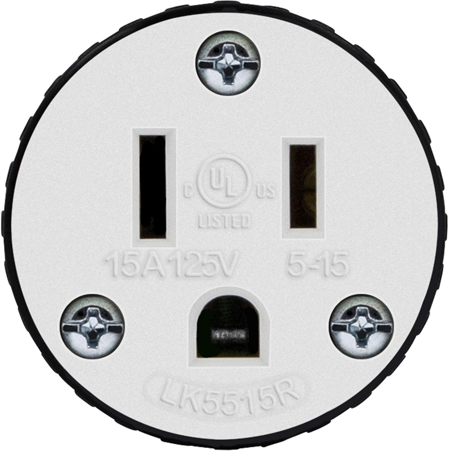 NEMA 5-15R Straight Blade Connector, Female Plug Replacement Cord Outlet, 15 Amp, 125 Volt, 2 Pole, 3 Wire Grounding