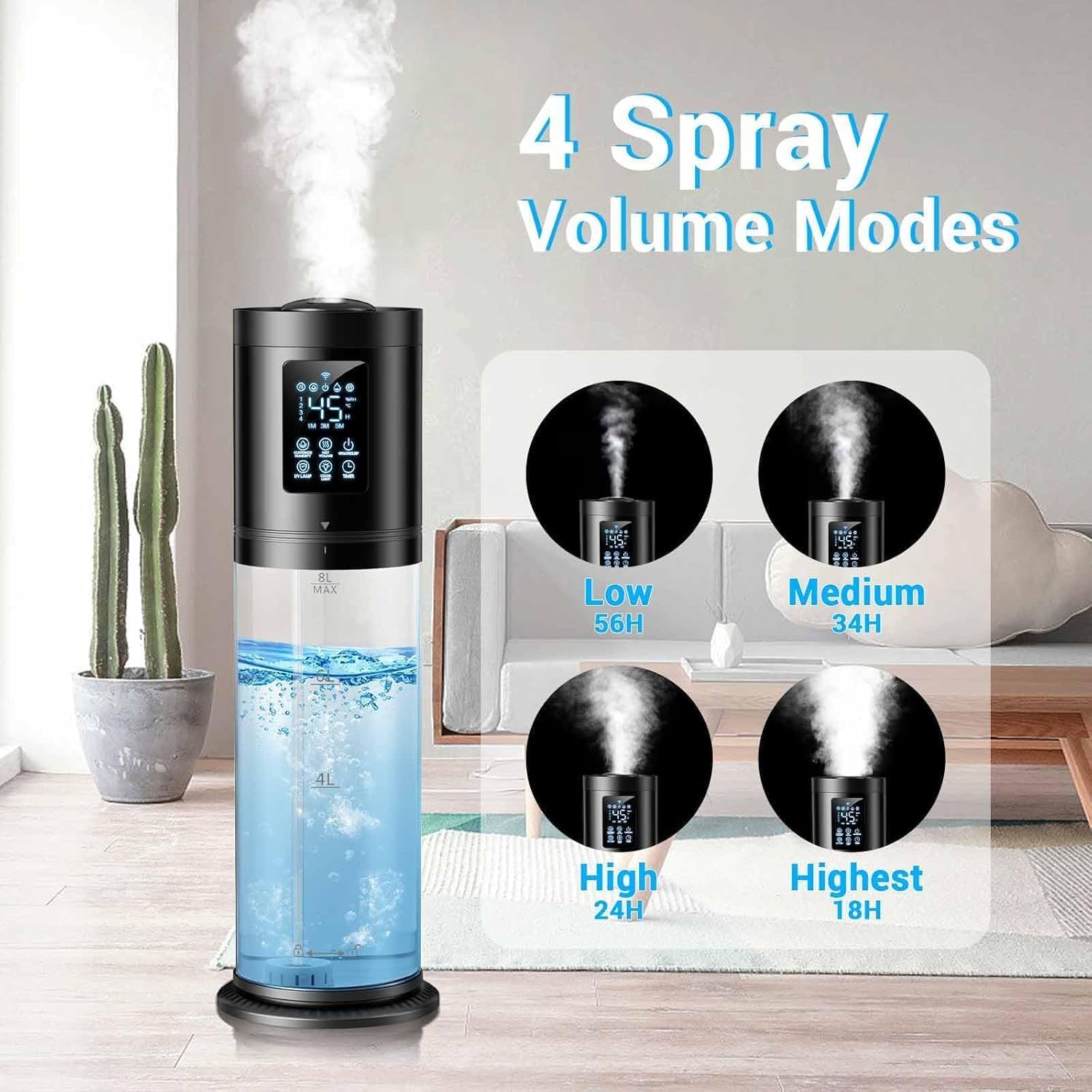 Humidifiers for Bedroom Large Room, 4 Levels Cool Mist Humidifier with Clear Tank, 7 Color Lights Essential Oil