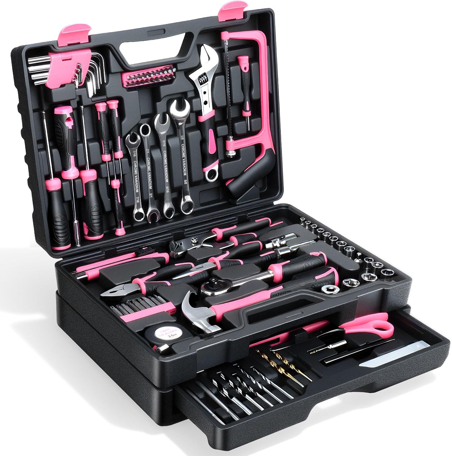 Tool Set- 412 Piece Home Repair/Auto Tool Kit, Storage Organizer with Drawers, Toolbox Storage Case for Women & Men