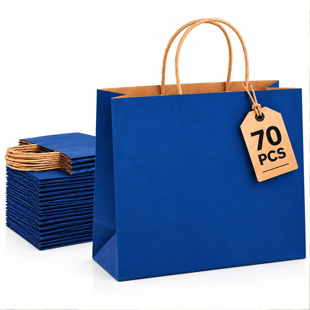 Large Kraft Paper Bags with Handle Bulk for Shopping,70pcs,Navy Blue