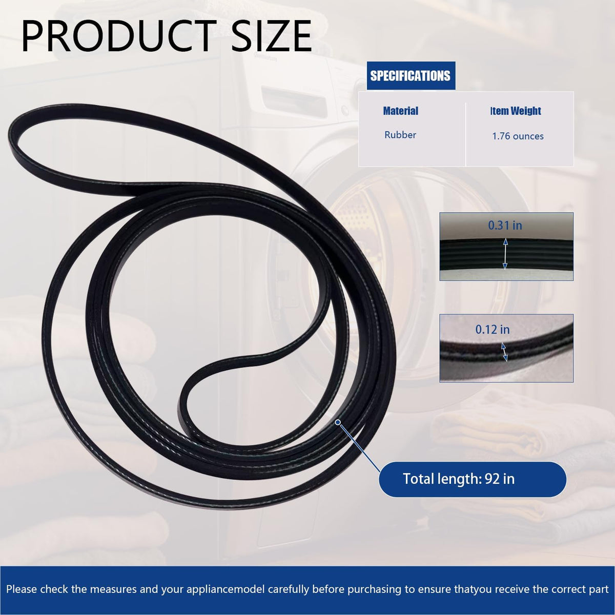 Dryer Drum Drive Belt FitsDryer Belt 92"× 5/16" Drum Drive Belt Compatible with Samsung DV210AEW/XAA DV45K6500EV/A3 DV40J3000EW/A2 DV218AEB/ XAA DV220AEW/XAA DV419AEW/XAA DV330AGW/XAA Series