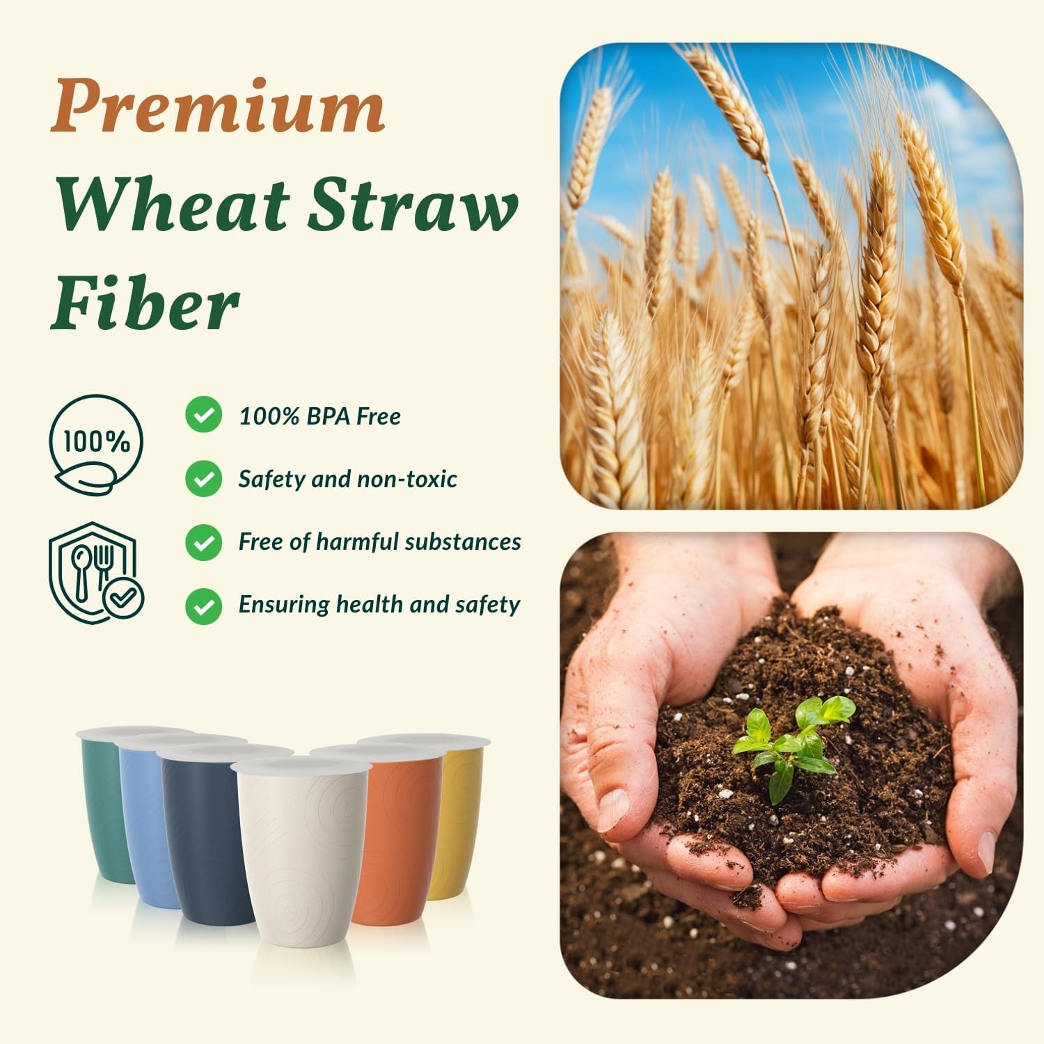 Wheat Straw Cups,Unbreakable Drinking Glasses 16oz,6-Pack Dishwasher Safe Cups with Lids for Parties,Beach-Colorful