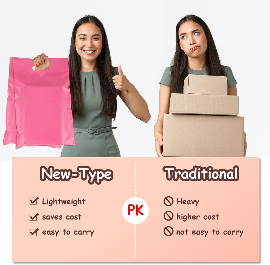 Pink Poly Mailers with Handle, 10x13 Inch 25 Pcs