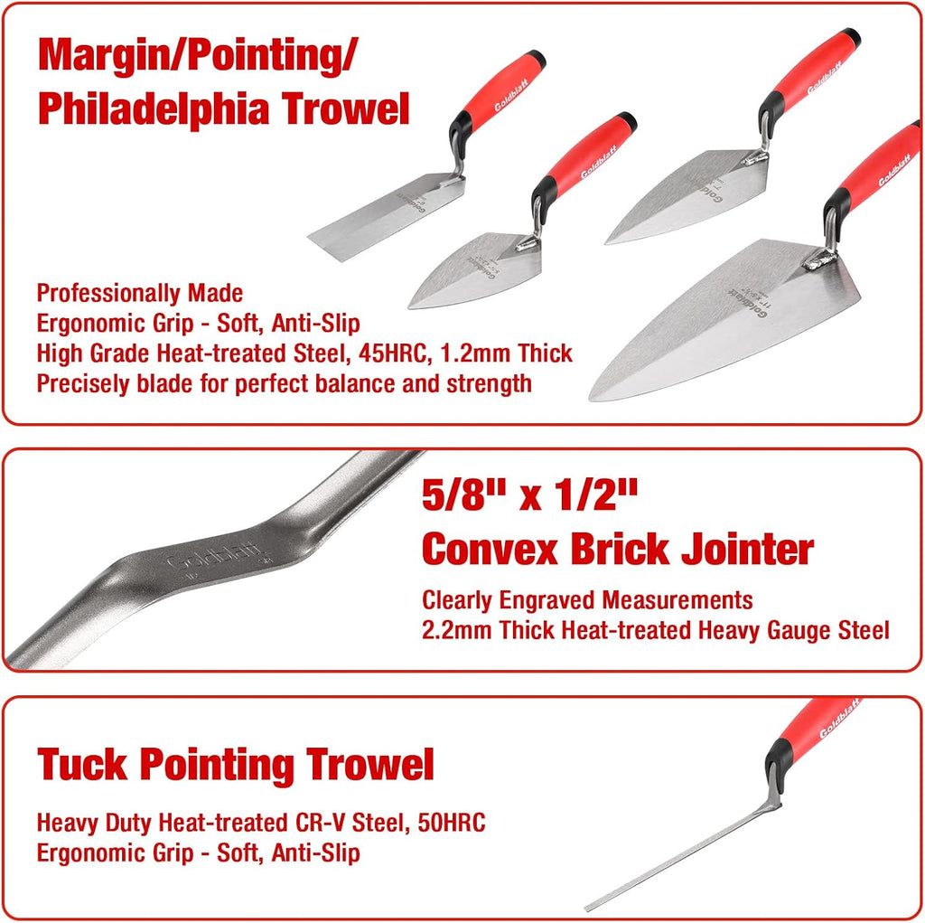 12PCS Masonry Tool Set, Brick Laying Tools with Pointing Trowel | Hardened Steel & CRV Blades, Brick Pointing Tool