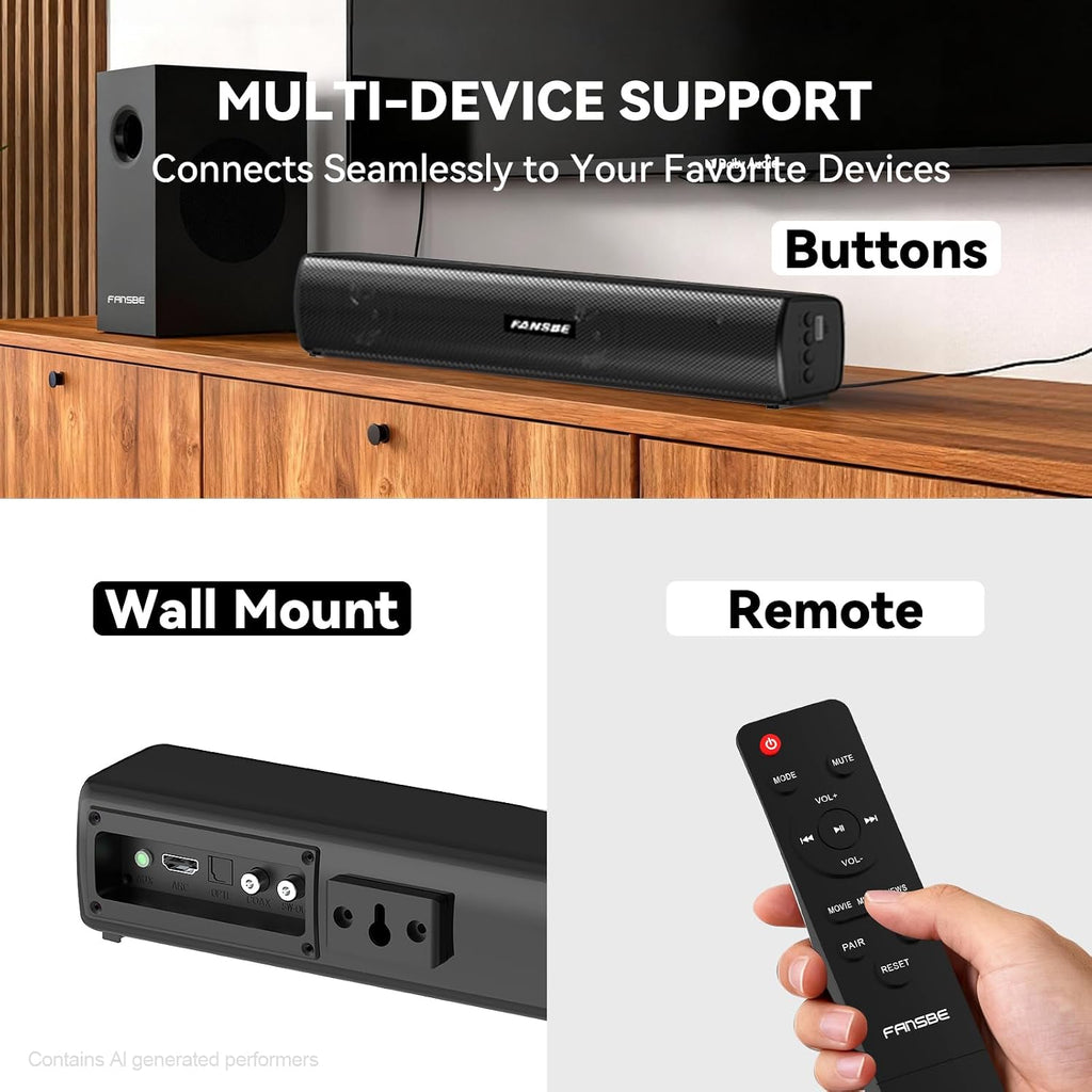TV Sound Bar Subwoofer Bluetooth, Home Theater Sound Bar System, TV Speakers Sounds Bars Subwoofer, Hdmi(ARC) OPT