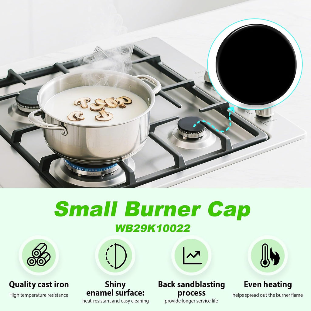 New Upgraded WB29K10009 WB29K10022 Range Surface Small Burner Cap Replacement for GE Gas Range/Stove/Oven/Cooktop,Shiny Black Surface,2.6 Inch Diameter (5K BTU)