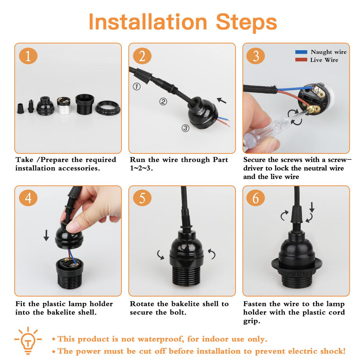8 Pack E26 E27 Light Sockets, Black Threaded Keyless Lamp Socket