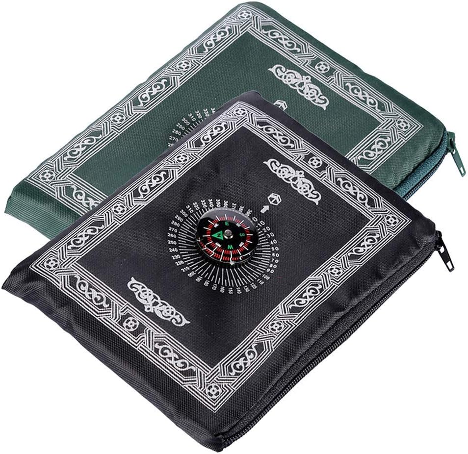 2 Pieces Portable Travel Prayer Mat with Compass, Waterproof Polyester Prayer Rug, Muslim Travel Prayer Mat, for