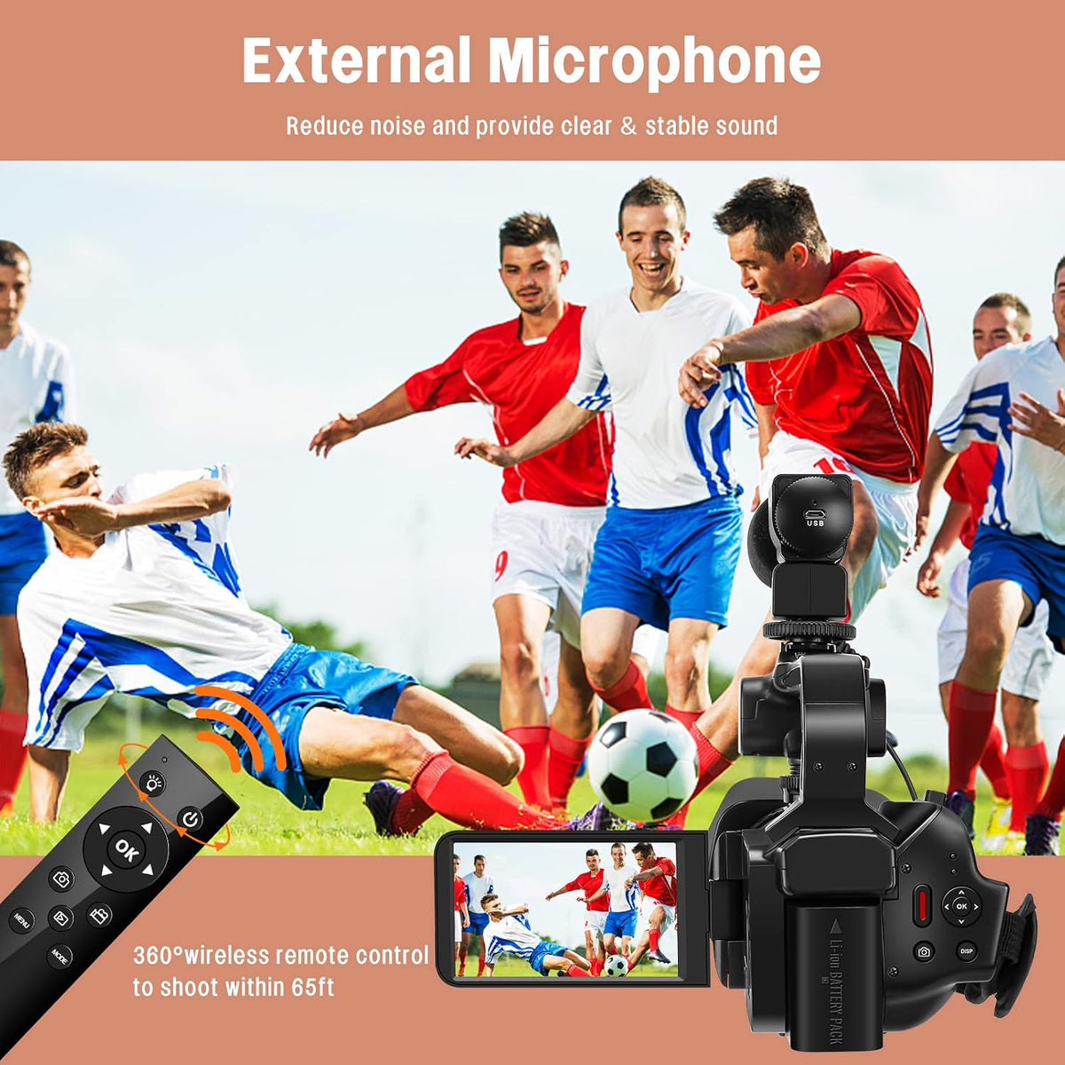 4K Video Camera Camcorder HD 64MP 18X Digital Zoom Vlogging Camera for YouTube Video Camera with WiFi, 4500mAh