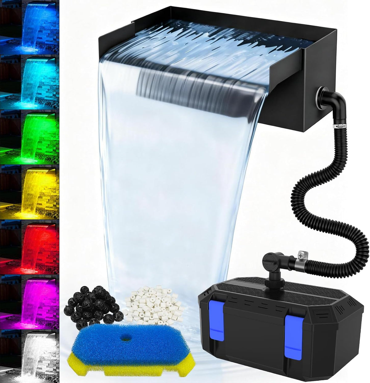 4-Stage Filtration Pond Waterfall Kit with 8-inch Stainless Steel Spillway