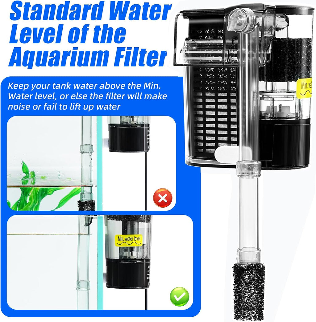 Aquarium Hang on HOB Power Filter 5 Gallon Rimless Small Fish Tank Filter 90GPH (up to 5Gal)