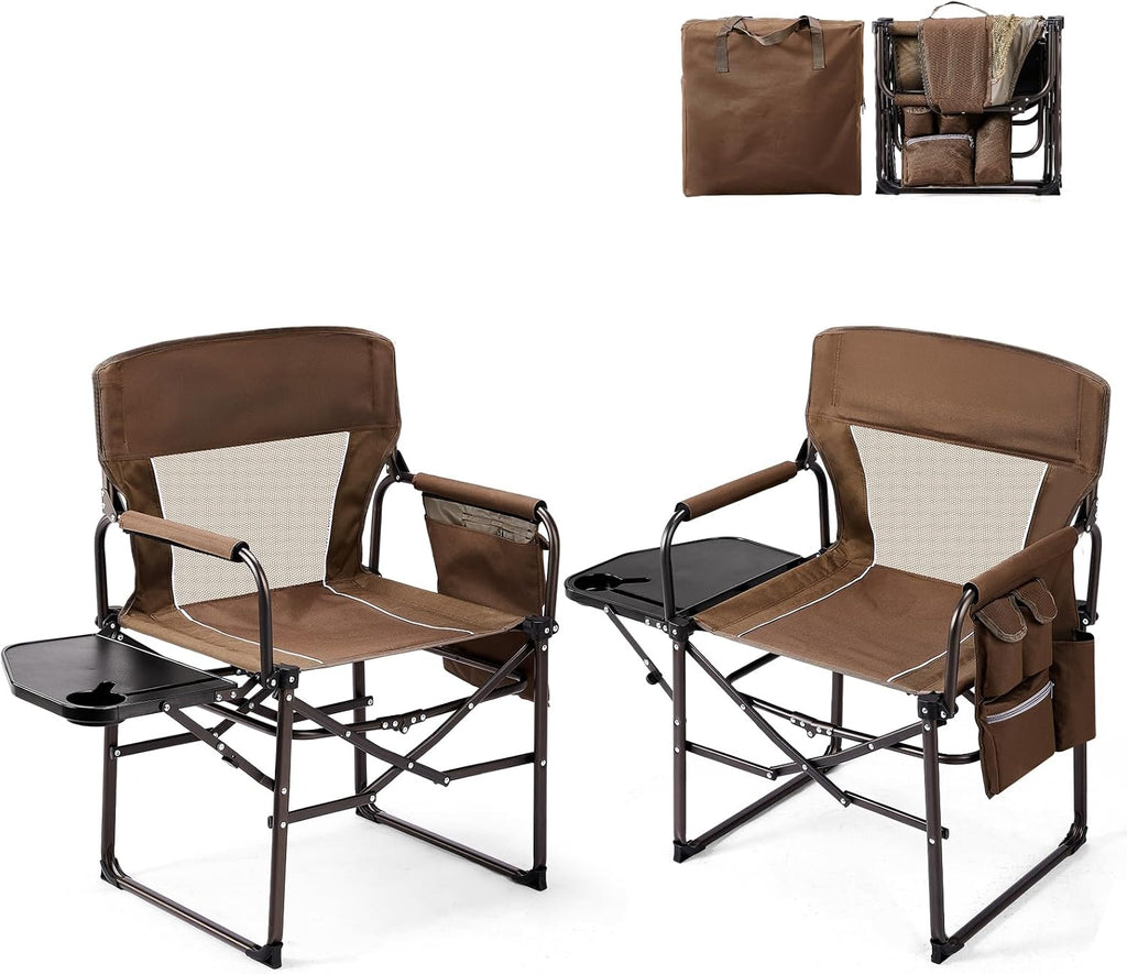 Camping Chairs, Directors Chair, Camping Chair with Side Table & Carry Bag，Heavy Duty Camping Chairs for