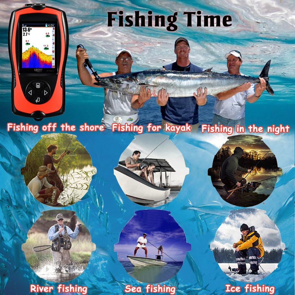 Portable Fish Finder Handheld Kayak Fish Finders Wired Fish Depth Finder Sonar Sensor Transducer for Boat Fishing Sea