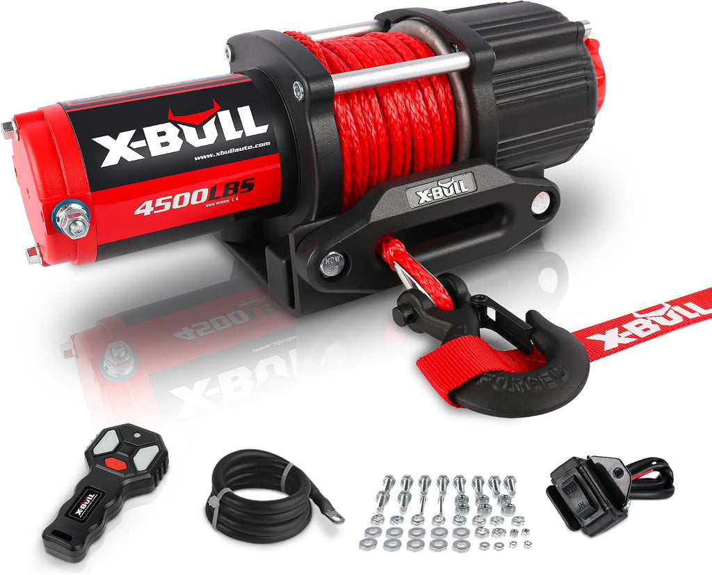 4500 lbs Winch 12V Electric Winch Kits with Fairlead, ATV/UTV Winch with Waterproof Synthetic Rope Winch with