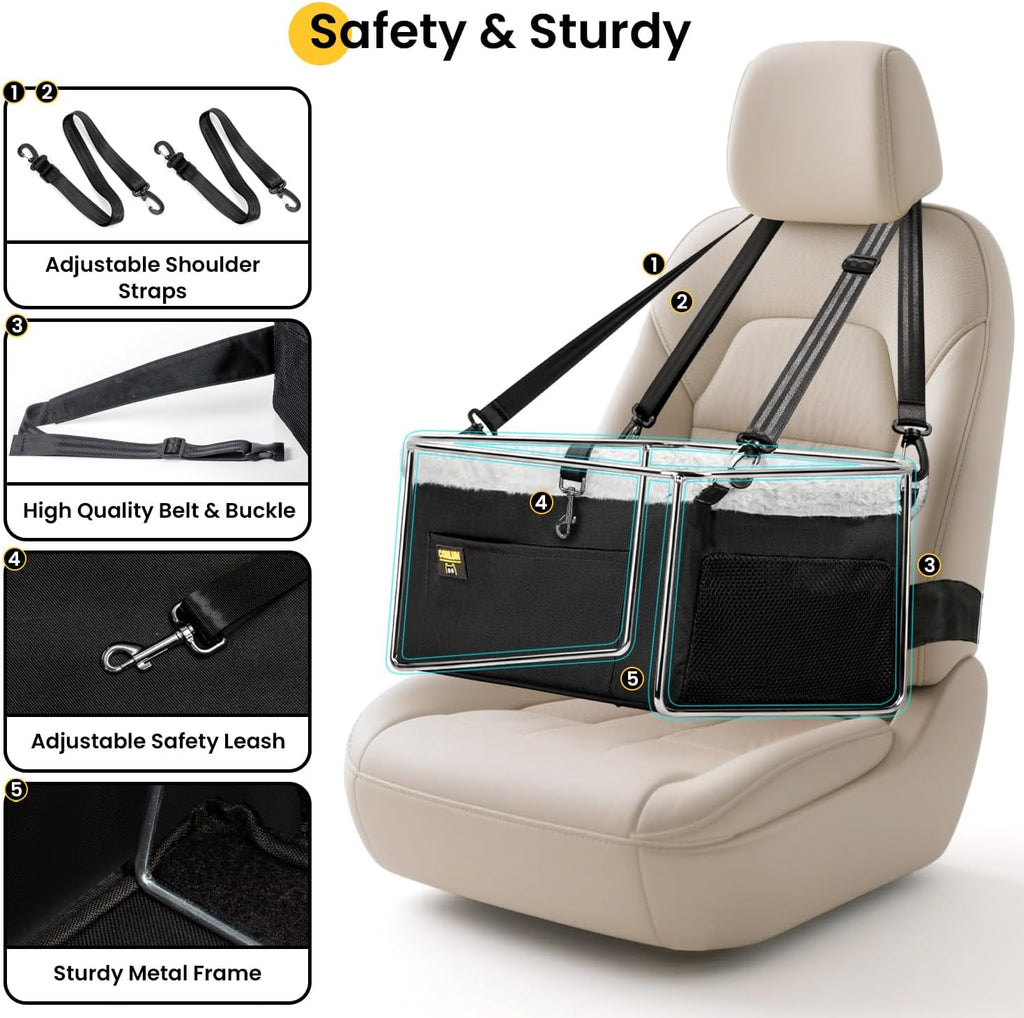 Dog Car Seat Booster | Steel Frame Anti-Collapse | Small Pet | Black