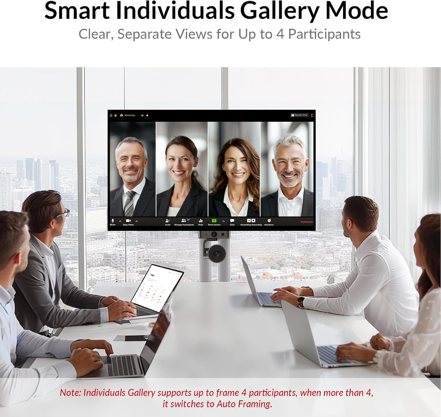 All-in-One Conference System: 4K Dual Lens Webcam + Bluetooth Speakerphone | AI Framing & Presenter Tracking PTZ