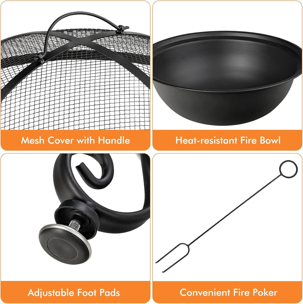 4-in-1 Fire Pit Table, 36" Outdoor Metal Round Dining Table