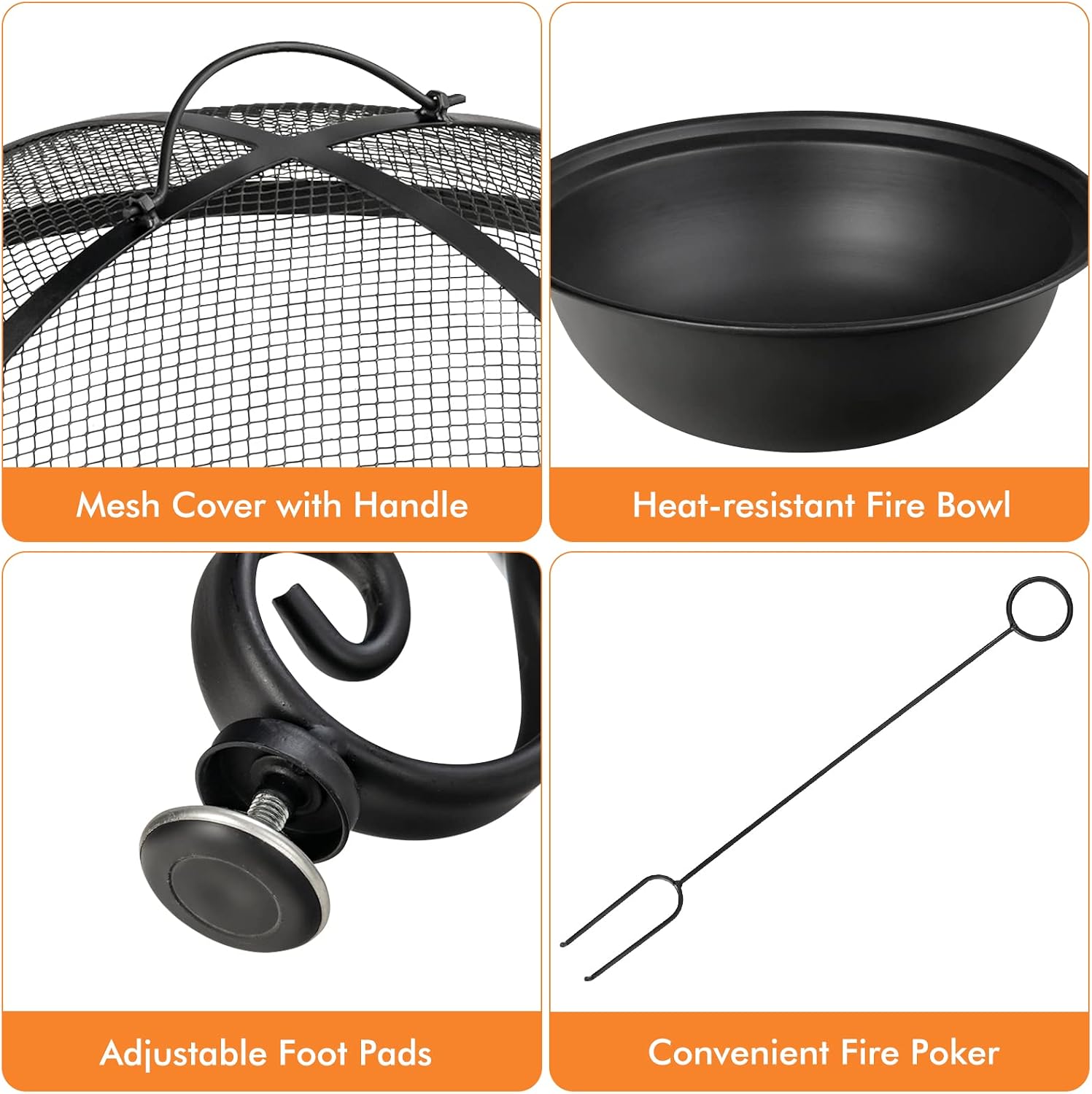 4-in-1 Fire Pit Table, 36" Outdoor Metal Round Dining Table
