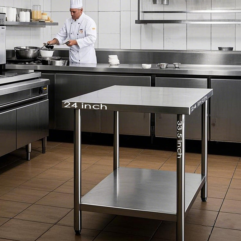 24x24 Stainless Steel Prep Work Table with Backsplash Knife Block
