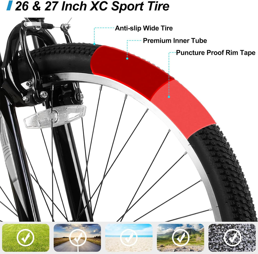 HILAND 26 27.5 29 Inch Mountain Bike, Mens and Womens MTB with 21 Speeds, High-Tensile Steel Frame, V Brake, Hardtail