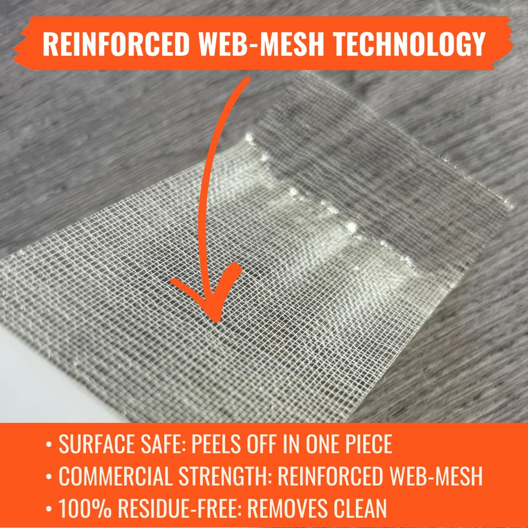 Carpet Tile Tape Wide Double Sided 4in x 90ft - Heavy Duty Reinforced Web Mesh & Residue Free - Indoor Outdoor for