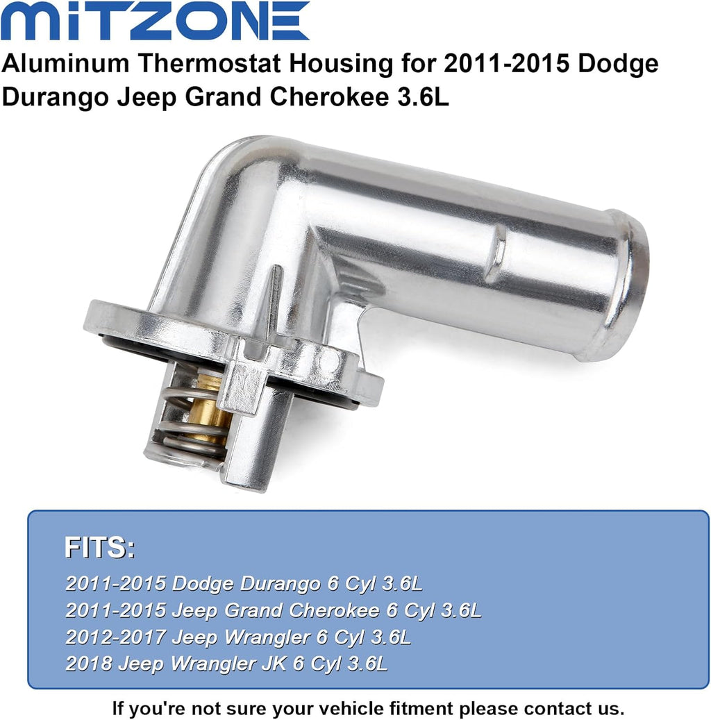MITZONE Upgrade Aluminum Thermostat Housing Assembly Compatible with Dodge Durango Grand Cherokee 2011-2015 Wrangler JK 2012-2018 Replace 902-852 5184651AG 5184651AH