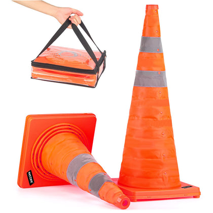 2 Pack 28 Inch Collapsible Traffic Cones, Orange Safety Cones | Collapsible 28-in orange cones with reflective