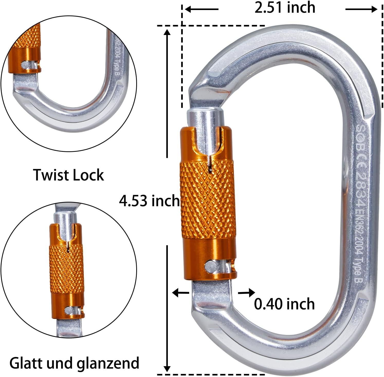 Auto Locking Rock Climbing Carabiner Clips, Heavy Duty Asymmetrical Carabiner Connector Used for Rappelling Rescue