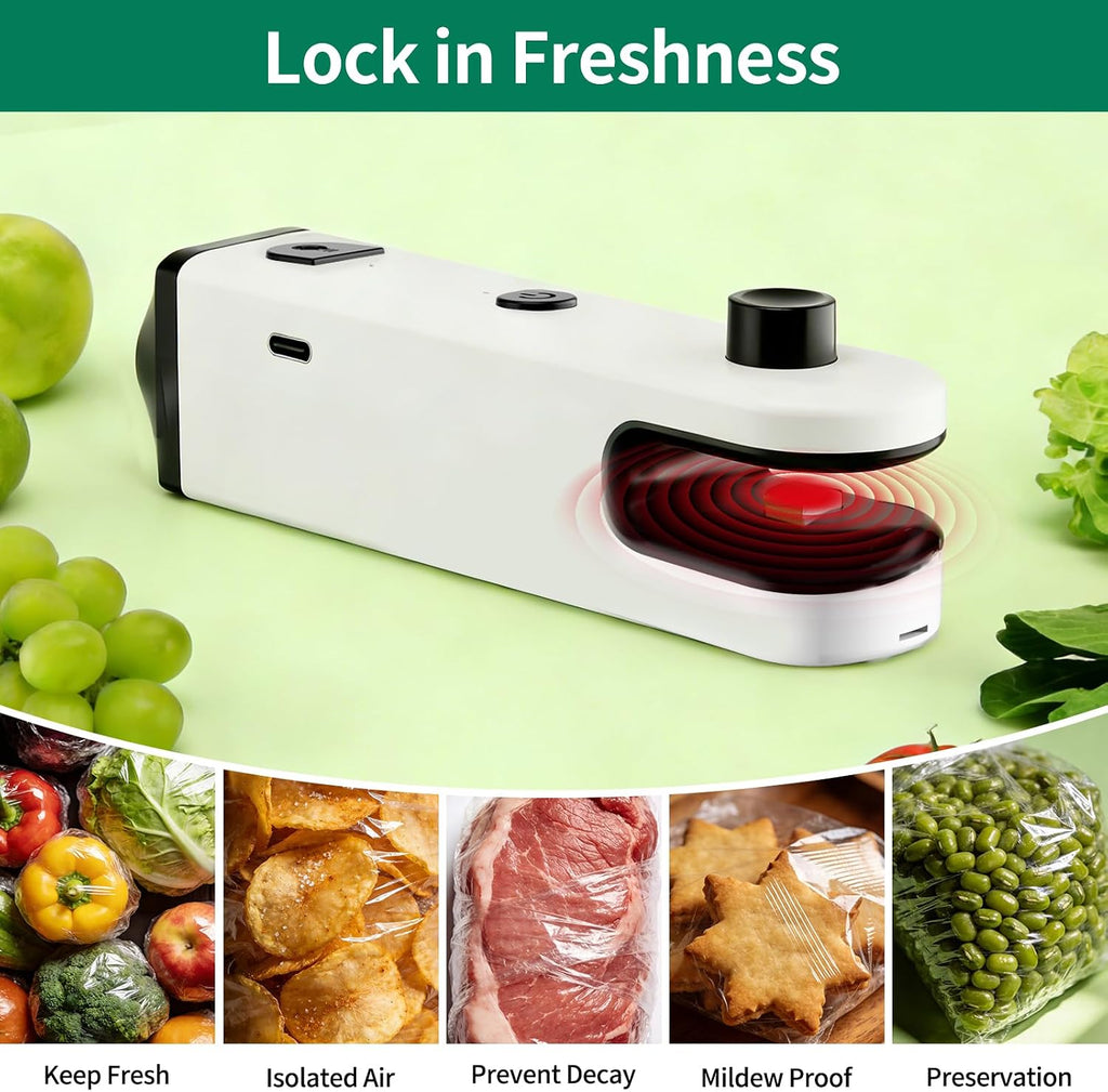 Mini Bag Sealer with Cutter and Magnet – 5-in-1 Rechargeable Handheld Heat Sealer with Bottle Opener, LED Flashlight