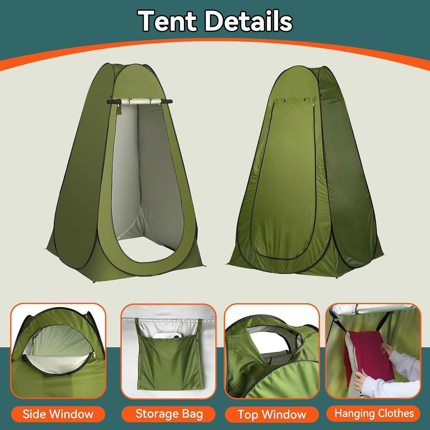 Portable Pop Up Privacy Tent with Camping Toilet, Outdoor Shower Shelter with Storage Bag, Ropes and Stakes