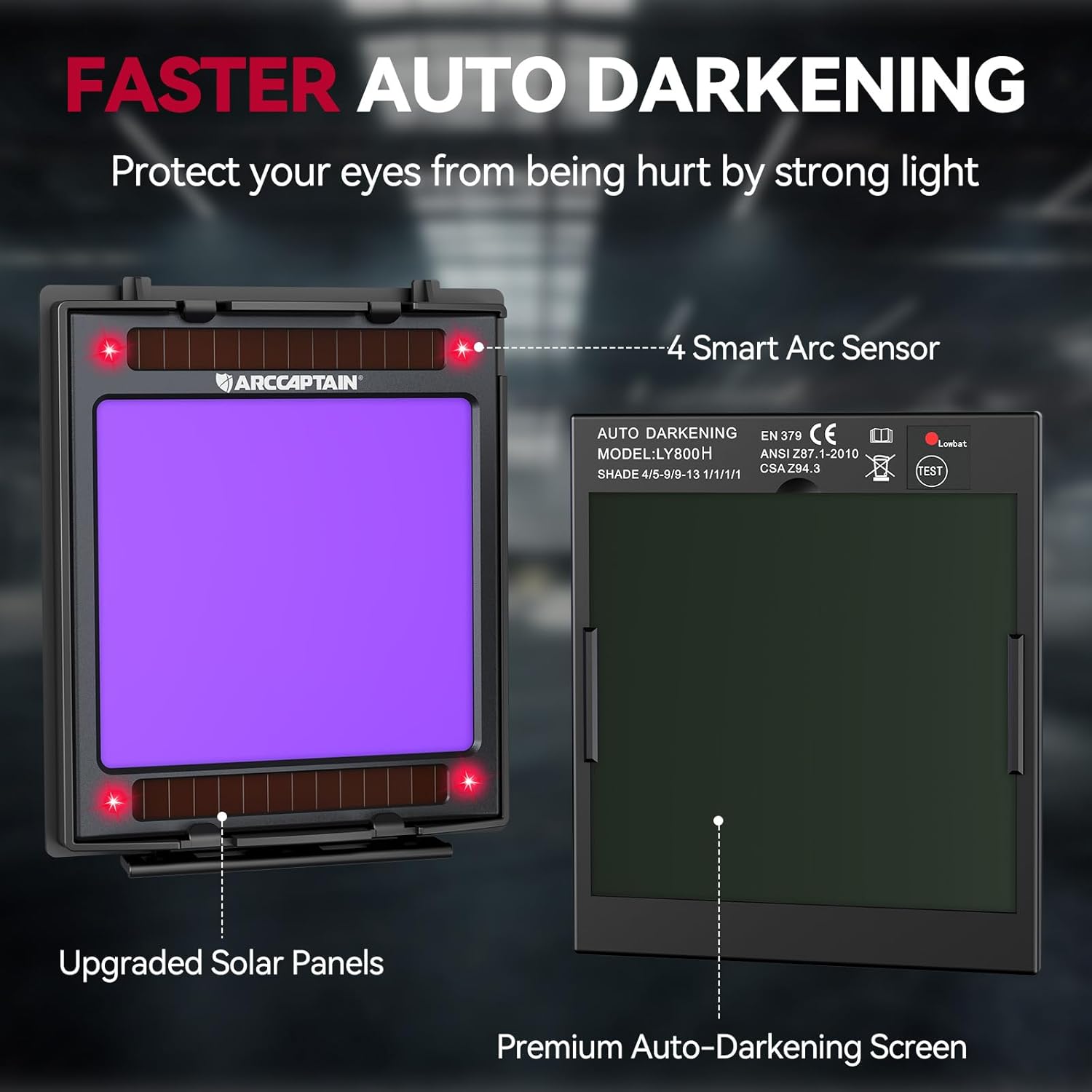 Auto Darkening Welding Helmet with Light, 3.94"X3.66" Large View | True Color 1/1/1/1 Welding Hood, 1/25000s