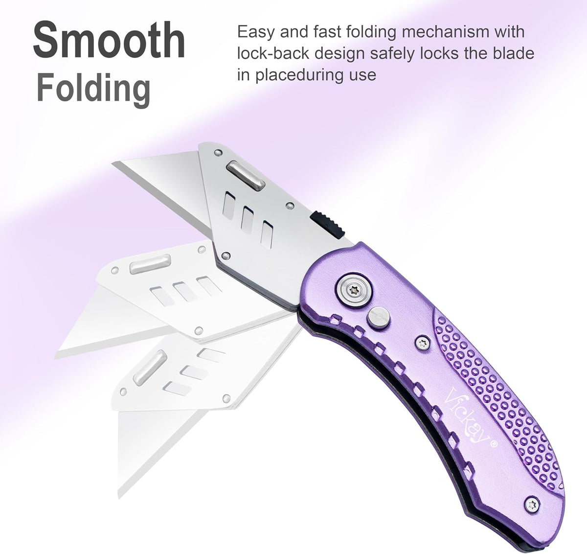 Folding Utility Knife, Heavy Duty Box Cutter Purple, Razor Knife