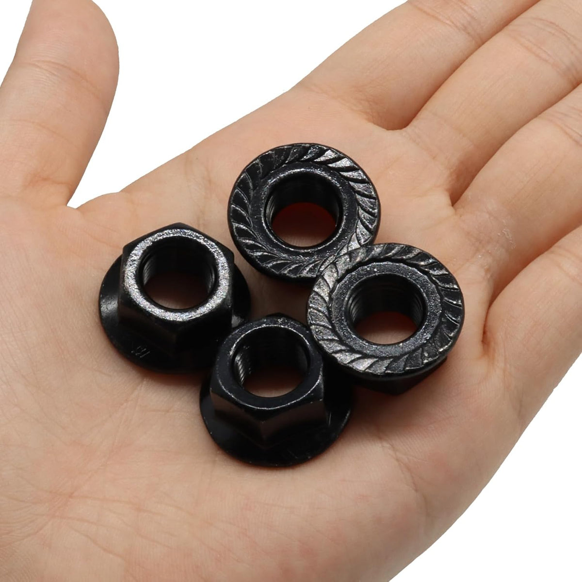 M12/1.25mm Serrated Flange Hex Nuts, Black, 5Pcs