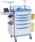 Medical Rolling Crash Cart with Wheels-CPR Board, IV Pole | O2 Holder, Trash Bin, Silent Casters,Drawers with