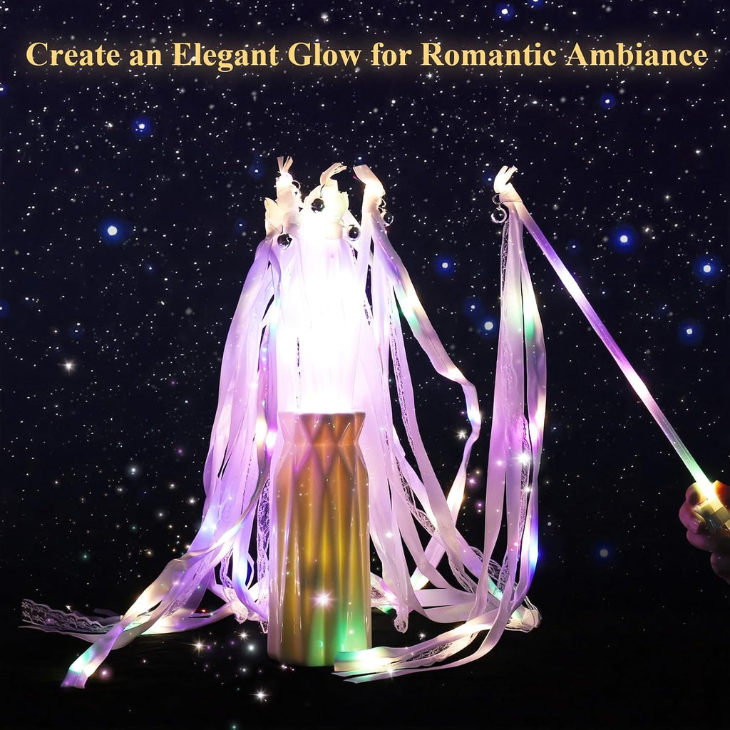 100 Wedding Send Off Light Up Wands with 4-Color LED Ribbons,Flashing Magic Wands with Bells & Streamers,Safe