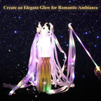 100 Wedding Send Off Light Up Wands with 4-Color LED Ribbons,Flashing Magic Wands with Bells & Streamers,Safe