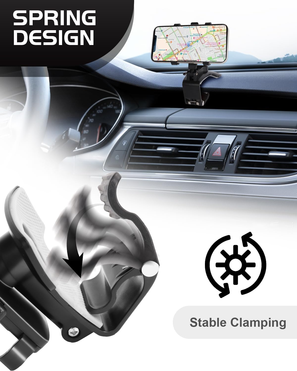 Car Phone Holder Dashboard Phone Mount 360 Degree Rotation Multifunctional Clip Design Car Universal Phone Mount